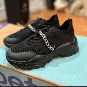 Chain Decor Lace up Front Knit Chunky Sneakers